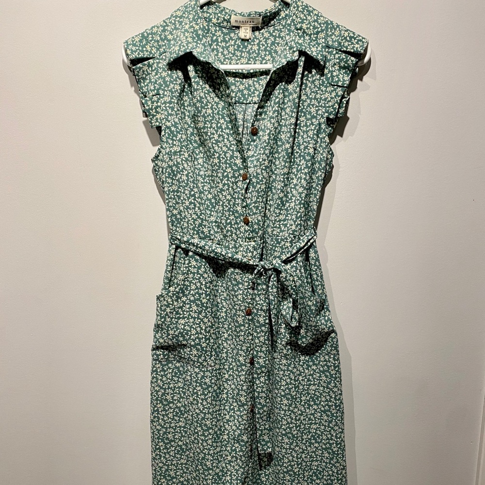 Green Floral Button Dress